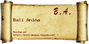 Bali Anina névjegykártya